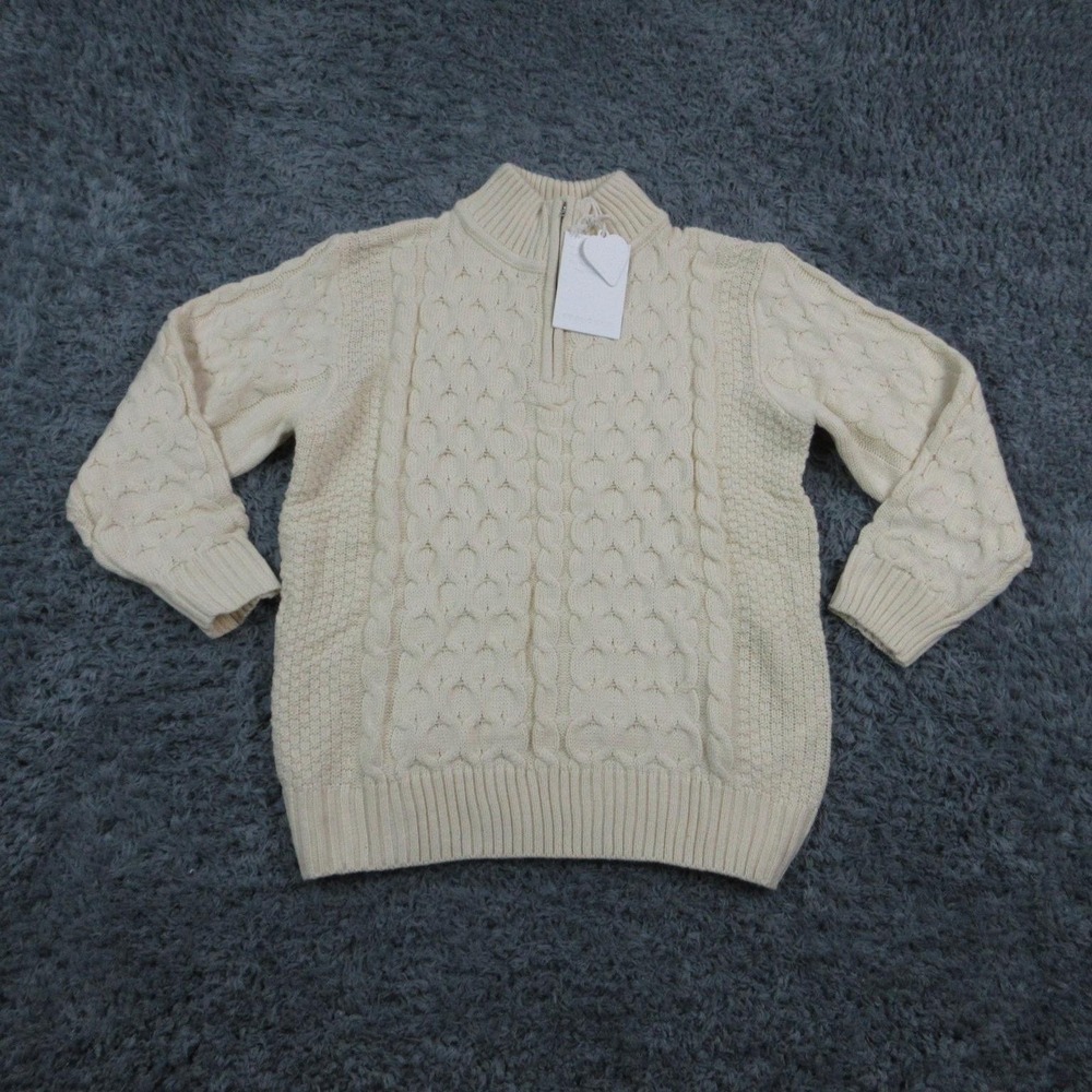 ELFRIC EDEN Sweater Pullover Womens XS Cream Cable-Knit Mock Neck 1/4 Zip NWT